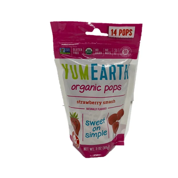 YUMEARTH סוכריות אורגניות קשות על מקל בטעם תות שדה